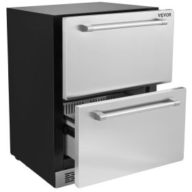 VEVOR 24-Inch Undercounter Beverage Refrigerator, Built-In 2-Drawer Fridge with Touch Panel and 5.12 Cu.ft. Capacity